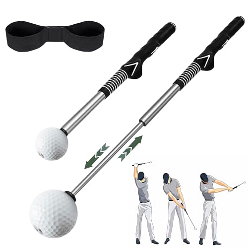 Retractable Golf Swing Trainer, Golf Grip Training Aid for Strength & Tempo Practice – Click Feedback Stick for Chipping & Hitting, Portable Warm-Up Trainer for Beginners Indoor/Outdoor