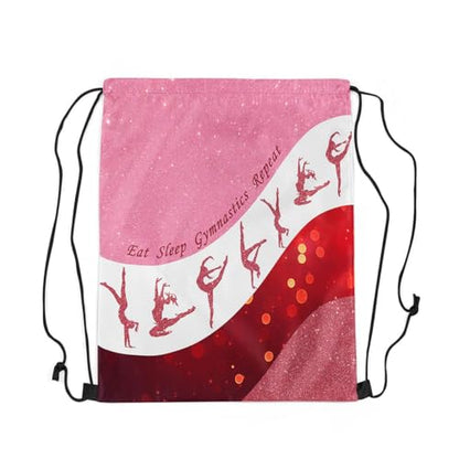 Castle Fairy Gymnastics Dance Drawstring Backpack Cheerleading Yoga Lover Sackpack for Beach Swimming Pool Pink Glitter Print Draw String Bags Waterproof Sports Gym - color: Pink 9