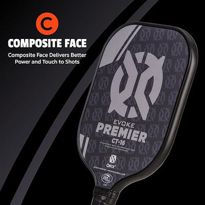 Onix Evoke Premier Professional Tournament Pickleball Paddle Composite Face Impact Paddle Shape - color: Black, size: Medium, style: 16mm