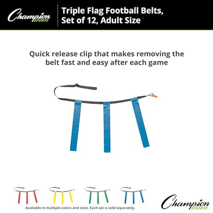 Champion Sports Quick Release Flag Football Set – Durable Belt, 3 Detachable Flags & Adjustable Fit (25”-50”) - color: Blue Flags, size: X-Large (40"-50")
