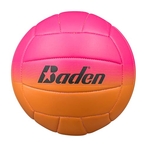 Baden | Fun Design | Official Size & Weight Indoor & Outdoor Volleyball | Bright & Beachy! Soft Touch Synthetic Leather, Durable Stitching |All Ages & Skill Levels - color: 2 Tone - Pink, Orange
