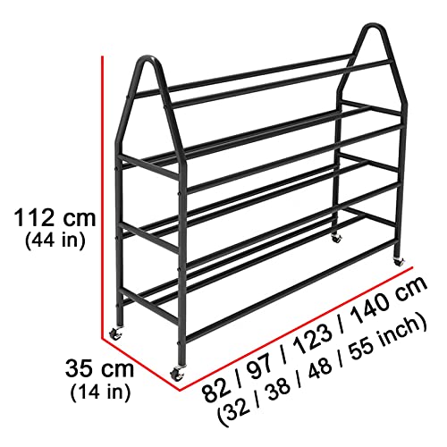 Ball Storage with Wheels Basketball Racks for Storage 4 Tier Black White Storage Equipment Organizer Sports Rack Rolling Basketball Cart for Garage Indoor School Pitch
