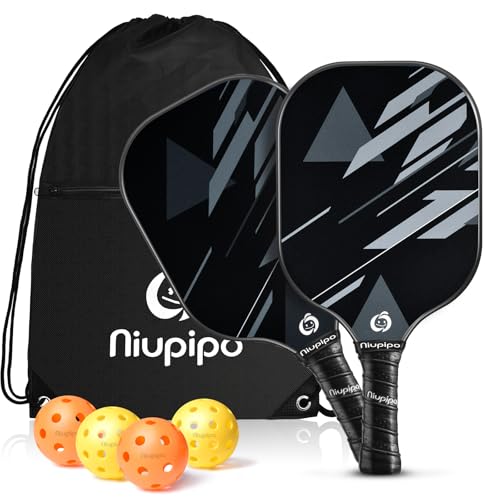 niupipo Pickleball Paddles Set of 2 or 4, USAPA Approved Fiberglass Pickleball Paddle Set with Balls and Bag, Polypropylene Honeycomb Core, Lightweight Pickleball Paddles for Beginners Men Women - color: ‎B. Black and Gray