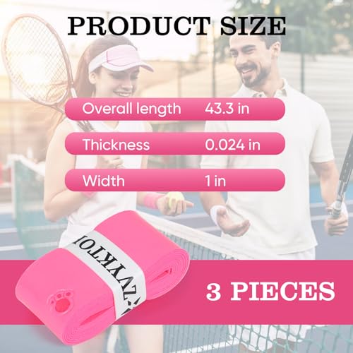 Tennis Racket Grip Tape, Ultra Thin Tacky Tennis Overgrip for Sweat Absorption & Control – Durable Anti-Slip Replacement Grip for Tennis, Badminton & Pickleball (3 Pack) - color: CAT HOT PINK