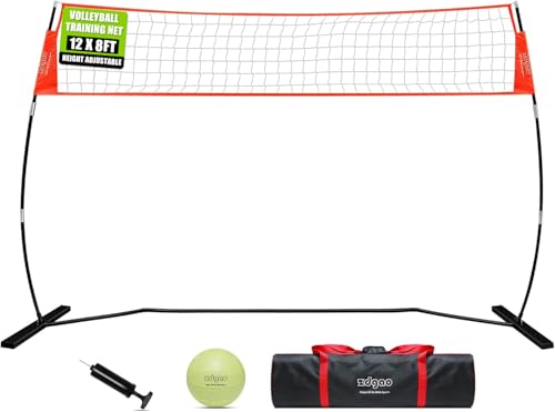 12FT/18FT Portable Volleyball Training Net for Hitting or Serving Drills, Outdoor & Indoor Freestanding Practice Net With Height Adjustable, Carry Bag - style: 12ft volleyball training net