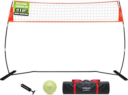 12FT/18FT Portable Volleyball Training Net for Hitting or Serving Drills, Outdoor & Indoor Freestanding Practice Net With Height Adjustable, Carry Bag - style: 12ft volleyball training net