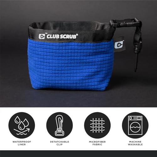 Club Scrub Golf Club and Golf Ball Cleaning Bag, Waterproof Clean Face Technology Liner, Detachable Clip, Machine Washable, Cleans Club Grooves, Dry Exterior (Neoprene or Microfiber Option Available) - color: Blue, style: Microfiber Pro