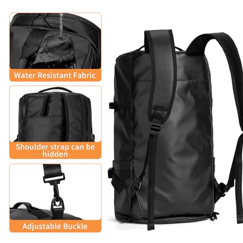 YOUMIAN Gym Duffle Bag 3 IN 1 Travel Backpack 40L Waterproof Shoe Compartment for Men and Women Basketball Soccer Sports Bag (Black) - color: Black