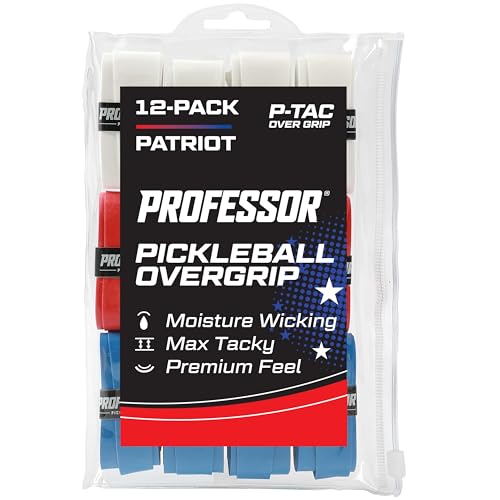 Professor P-Tac Pickleball Paddle Overgrip – Max Tacky, Moisture-Wicking Grip Tape for Pickleball Paddles in 6 & 12 Packs, Anti-Slip & Durable Overgrip for Control & Enhanced Performance - color: Patriot - 12-Pack