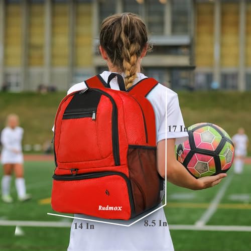 Soccer Bag, Basketball Backpack, Sports Equipment Bag with Shoes and Ball Compartment Holds Sneaks, Helmet, Basketball, Football, Vollyball, Gloves - color: Red/Black
