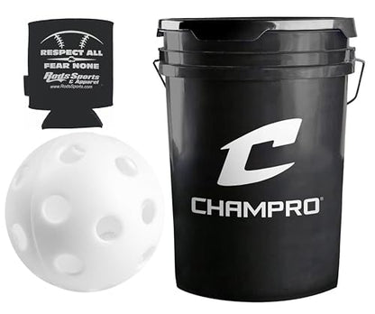 Champro CBB-51 9" Poly Molded Plastic Baseballs (30 Balls) with Cushion Lid Black Bucket and Rods Can Cooler