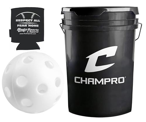 Champro CBB-51 9" Poly Molded Plastic Baseballs (30 Balls) with Cushion Lid Black Bucket and Rods Can Cooler