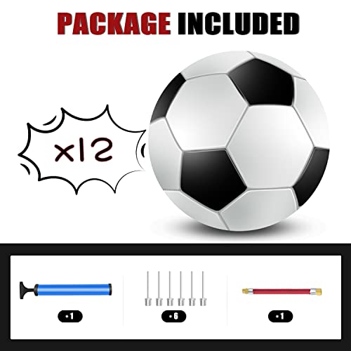 jiaonun 12 Pack Classic Soccer Balls Size 3/4/5 Inflatable with Pump for Kids,Youth and Adults, Black and White Soccer Ball Bulk
