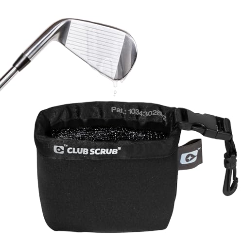 Club Scrub Golf Club and Golf Ball Cleaning Bag, Waterproof Clean Face Technology Liner, Detachable Clip, Machine Washable, Cleans Club Grooves, Dry Exterior (Neoprene or Microfiber Option Available) - color: Black, style: Neoprene