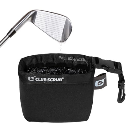 Club Scrub Golf Club and Golf Ball Cleaning Bag, Waterproof Clean Face Technology Liner, Detachable Clip, Machine Washable, Cleans Club Grooves, Dry Exterior (Neoprene or Microfiber Option Available) - color: Black, style: Neoprene