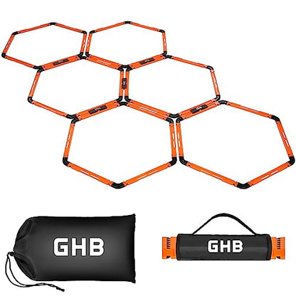 GHB Hex Agility Rings Speed Rings with Carrying Bag 6 Set Portable Hexagon Rings, Agility Ladder for Agility Footwork Training