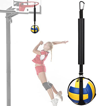 TOBWOLF Volleyball Spike Trainer with Bottom Holder, Volleyballs Spiking Pal for Basketball Hoop, Adjustable Volleyball Holder, Solo Practice Trainer Improves Serving, Jumping and Spiking Power