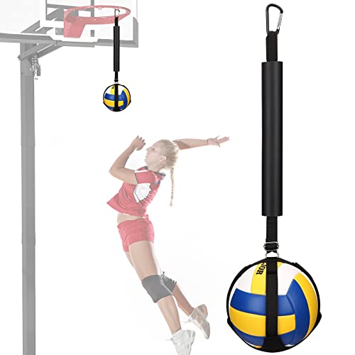 TOBWOLF Volleyball Spike Trainer with Bottom Holder, Volleyballs Spiking Pal for Basketball Hoop, Adjustable Volleyball Holder, Solo Practice Trainer Improves Serving, Jumping and Spiking Power