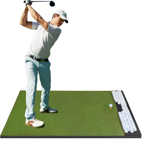 Integrated Golf Hitting Mat with Ball Tray, Thickening Golf Mats Practice Outdoor & Indoor Artificial Turf Matt with 3 Tees - size: 6' x 4' (L x W)