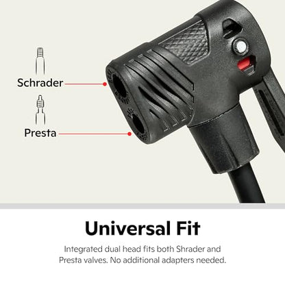 Schwinn Air Center Series or Basic Floor Pump, for a Range of Bikes, 100, 120 or 160 PSI, Soft Grip Handle, Dual Head for Schrader and Presta Valves, Manual Air Pump