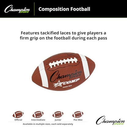 Champion Sports Pro & Composite Series Footballs – Water-Resistant Composite, Indoor/Outdoor, Official–Pee Wee Sizes - size: Junior, style: Composite