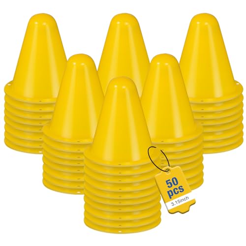 50 Pack 3.15 Inch Mini Cones for Sports Drills,Agility & Footwork Practice,Portable Small Cones for Indoor Outdoor Soccer,Basketball,Team Activities - color: yellow