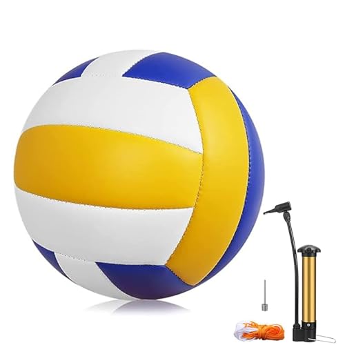 Magicorange Volleyball, 1 Pack Official Size 5 Volleyballs- PU Leather Indoor Outdoor Soft Touch Volleyballs for Beach Play, Game,Gym,Training -Includes Ball Pump - color: Blue Yellow