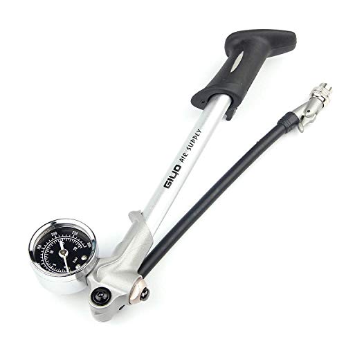 GIYO Handheld High Pressure Shock Pump (300 PSI Max), Silver for Fork & Rear Suspension, Lever Lock on Nozzle No Air Loss