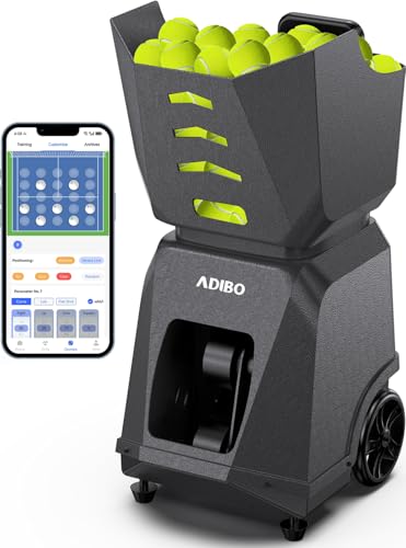 ADIBO Tennis Ball Machine, Internal Oscillation, Authentic Programming, Dual Motors with Topspin & Backspin, 160+ Balls, 6-Hour Non-Stop Runtime, Stable Voltage Contro