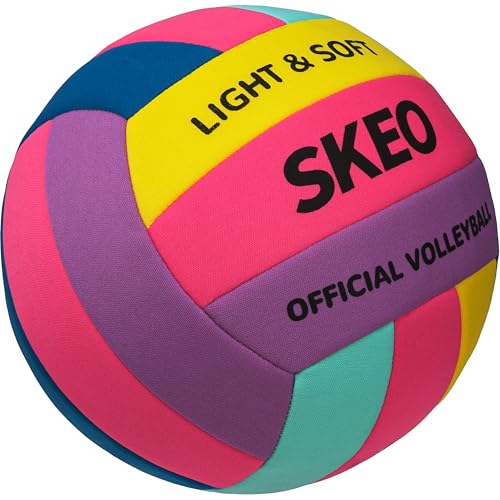 SKEO Silent Soft Volleyball for Indoor, Lightweight Design Safe and Quiet Fabric Volleyball for Kids Youth Beginners, Perfect for House Leisure Yard Training Practice Games(Deflated) - color: Blue, Red, Purple, Light Blue and Yellow.