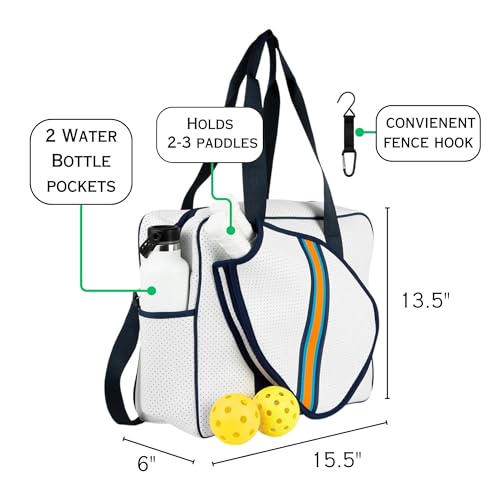 Brooklyn Pickleball Bag - Women's Pickleball Bag with fence hook, Quality Construction, Functional And cute Design - color: White/Navy/Orange