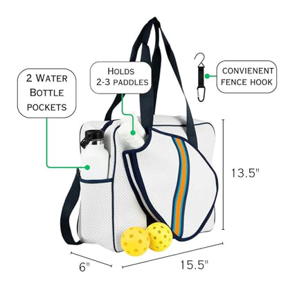 Brooklyn Pickleball Bag - Women's Pickleball Bag with fence hook, Quality Construction, Functional And cute Design - color: White/Navy/Orange
