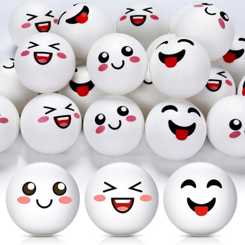 24 PCS Table Tennis Balls Novelty Face 3 Special Emotion Cute Table Tennis Balls Accessories for All Golfers Christmas Birthday Gift Fun Table Tennis Gift - color: white