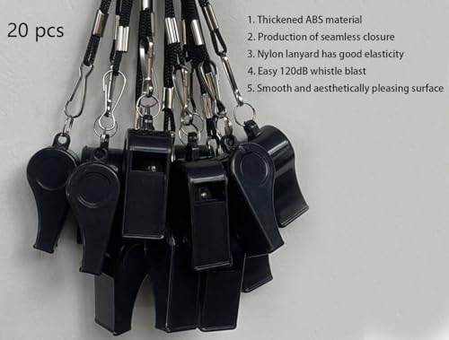 20 Pcs Plastic Loud Whistles with Lanyard for Referee Coaches Basketball Football Sports Training Game Event Lifeguard Survival Emergency Fun School Kids Tool Set Suppliers - color: Black