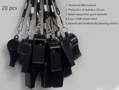 20 Pcs Plastic Loud Whistles with Lanyard for Referee Coaches Basketball Football Sports Training Game Event Lifeguard Survival Emergency Fun School Kids Tool Set Suppliers - color: Black