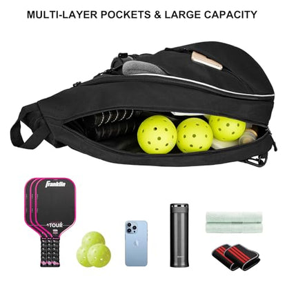 Goloni Pickleball Bag for Women Men, Convertible Pickleball Backpack Sling Bag with Fence Hook, Waterproof Polyester Paddle Bag with Multiple Compartments - color: Black