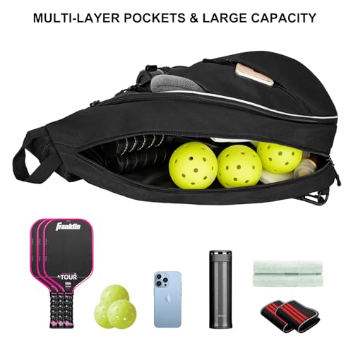 Goloni Pickleball Bag for Women Men, Convertible Pickleball Backpack Sling Bag with Fence Hook, Waterproof Polyester Paddle Bag with Multiple Compartments