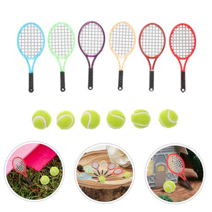 SUPVOX 6 Pcs Miniature Tennis Set, 1:12 Scale Dollhouse Sports Accessories with Rackets & Balls, Realistic Toy for Dolls, Room Decor, and Photography Props