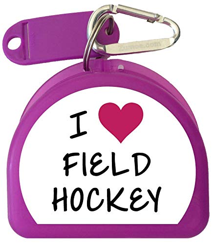 Field Hockey Mouth Guard Case Mouthguard Case, Retainer Case - I Love Field Hockey - color: Purple