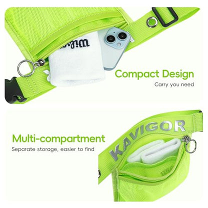 KAVIGOR Pickleball & Tennis Ball Holder Waist Pouch Holds 3-4 Balls, Multi-Functional Sports Belt Bag with Zipper Pocket and Carabiner - color: Green
