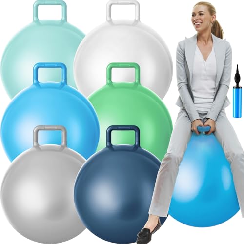Lewtemi 6 Pcs Hopper Ball for Adults 32 Inch Jumping Hopping Inflatable Bouncing Ball with Handle and Air Pump for Indoor Outdoor Games Sport Exercise Fun Easter Basket Stuffers Gifts(Blue Color) - color: Blue Color, size: 32 Inch