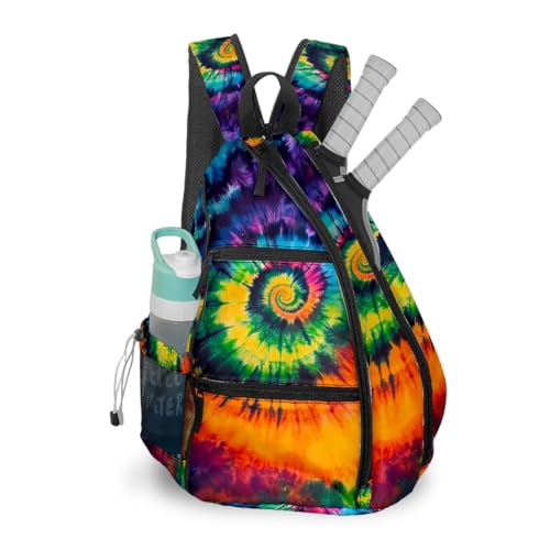 Pickleball Bag Colorful Tie Dye Pickle Ball Backpack for Men Women Premium Lightweight Reversible Crossbody Sling Bag Sports Backpack for Pickleball Paddle - color: Colorful Tie Dye