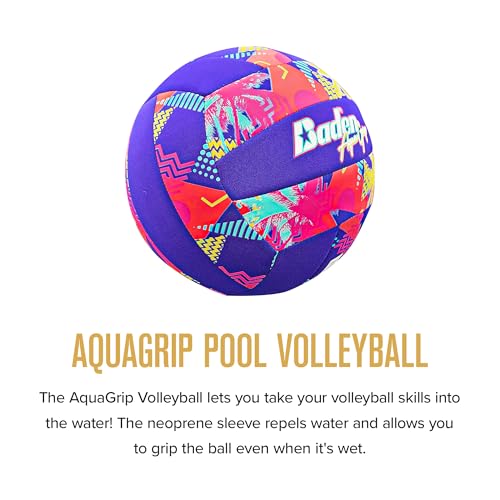 Baden Aquagrip Soft Neoprene Cover Swimming Pool Ball - color: Purple/Yellow Electric Palm, size: Official Size 5, style: Volleyball