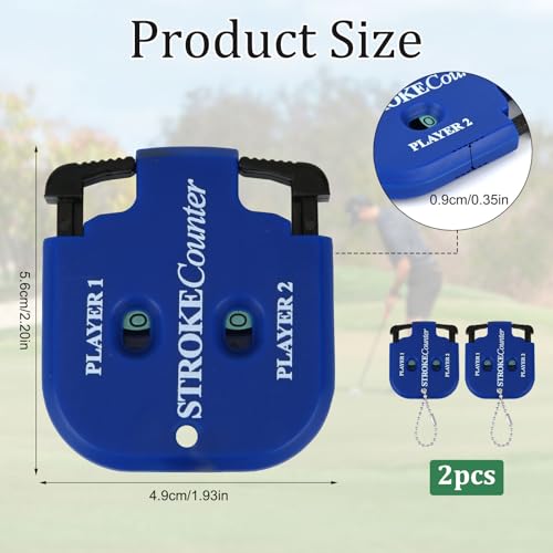 2pcs Golf Stroke Counter, Mini Golf Score Keeper Handy Portable 2-Player Shot Clicker Scorekeeper with Key Chain for Different Kinds of Competitions and Games (Blue)
