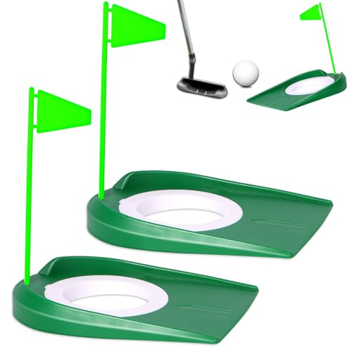 opasyo Putting Green Indoor Set 2pcs Golf Putting Cup with Flag,Golf Putting Cup for Kid Adult Office Garage Yard Indoor Outdoor Practice,Training Aids Putting Greens Cups and Flags - color: Green flag