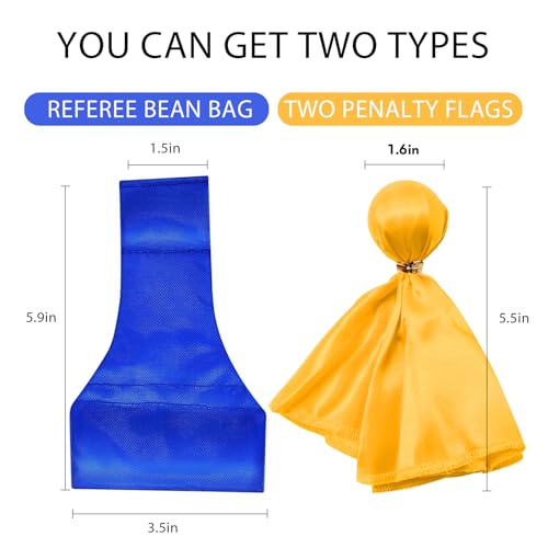 VKT 8Pcs Football Referee Accessories Set 1 Throw Down Single Bean Bag 2 Yellow Penalty Flags 1 Stainless Steel Whistle for Soccer Ref Umpire Coaches Halloween