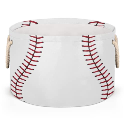 Baseball Large Round Storage Basket Sport Baseball Collapsible Circle Storage Bin Laundry Hamper With Handle for Kids Toy Blanket Dirty Clothes Towel Living Room Nursery Storage Organizer Decor - color: A01： Wite Baseball