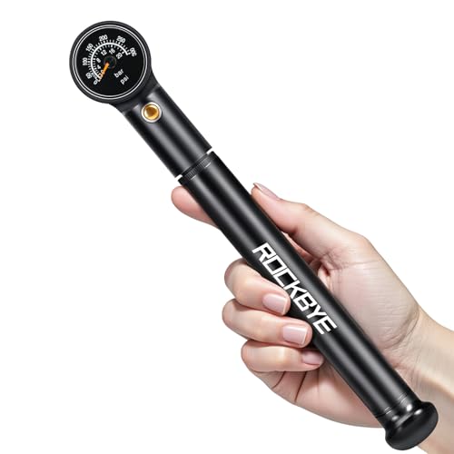 Onvian Portable Bike Pump with Gauge, 300 PSI High Pressure Bicycle Tire Pump & Shock Pump, Mini Hand Pump for Presta and Schrader Valve, Front Fork Rear Suspension, Air Bleed Button