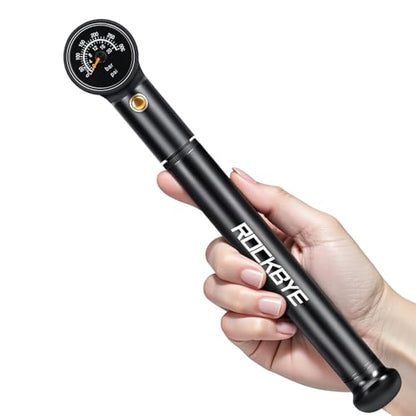 Onvian Portable Bike Pump with Gauge, 300 PSI High Pressure Bicycle Tire Pump & Shock Pump, Mini Hand Pump for Presta and Schrader Valve, Front Fork Rear Suspension, Air Bleed Button