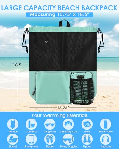 BROTOU Swim Bag Beach Backpack with Wet Pocket Mesh Drawstring Bags for Swimming, Gym - color: Mint Green